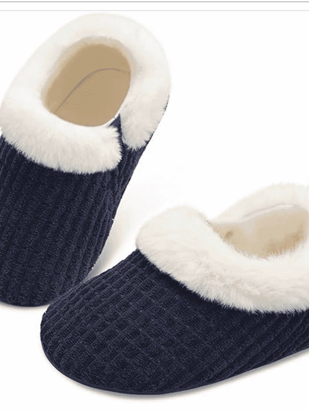 Kids Navy Plush-Trim Slip-On Slippers